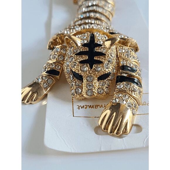 🐯 ✨ Rhinestones Crouching Tiger Bendable Design Blingy Statement Brooch NEW - Picture 12 of 15